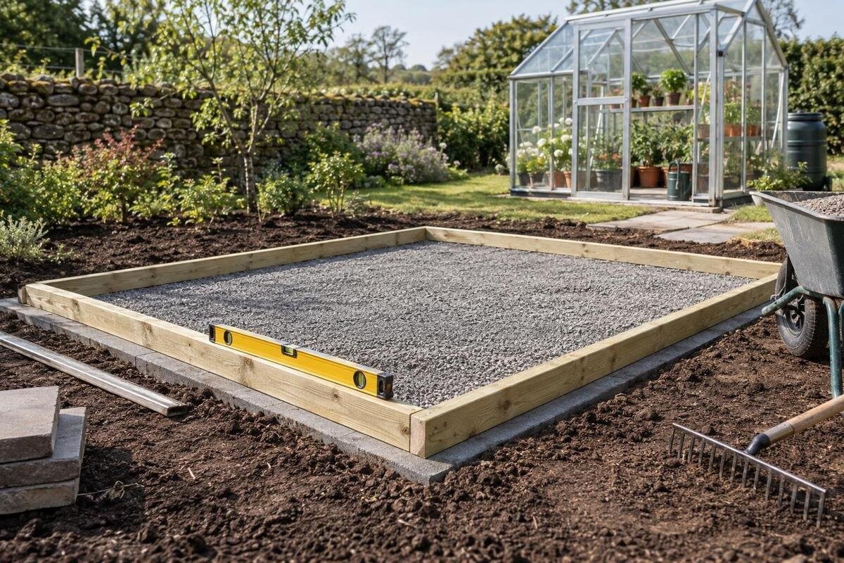 Por que razão a base da estufa deve estar nivelada e à esquadria