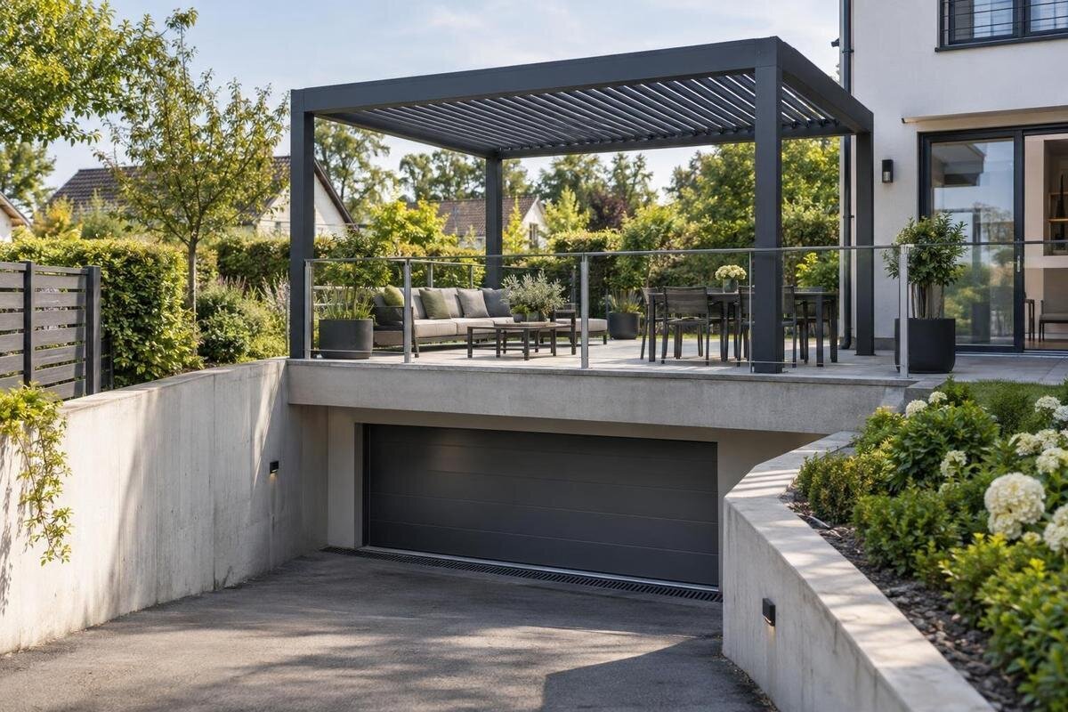 Instalar uma pérgola sobre uma cave ou garagem subterrânea
