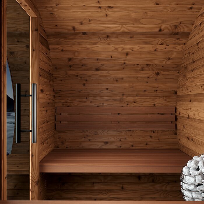 Sauna u obliku bureta od termodrveta