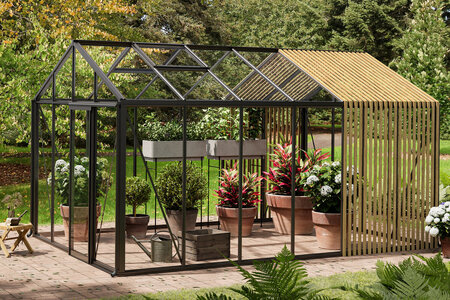 Växthus i aluminium med Accoya-detaljer – Premiumdesign