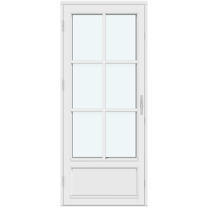Altandörrar | 1 ram med glas, 2 horisontala spröjsar och 1 vertikal spröjs, panel