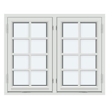 Sidohängt fönster (Två bågar, utåtgående)