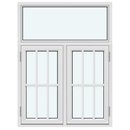 1 fast ram utan spröjsar, 2 bågar med 1 horisontal spröjs och 2 vertikala spröjsar