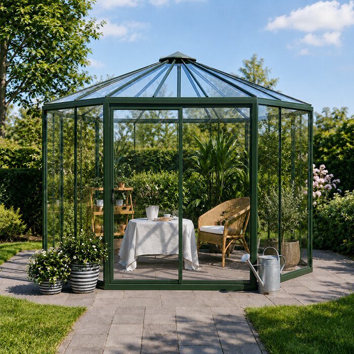 BloomCabin Hexagon Greenhouse in a U.S. backyard