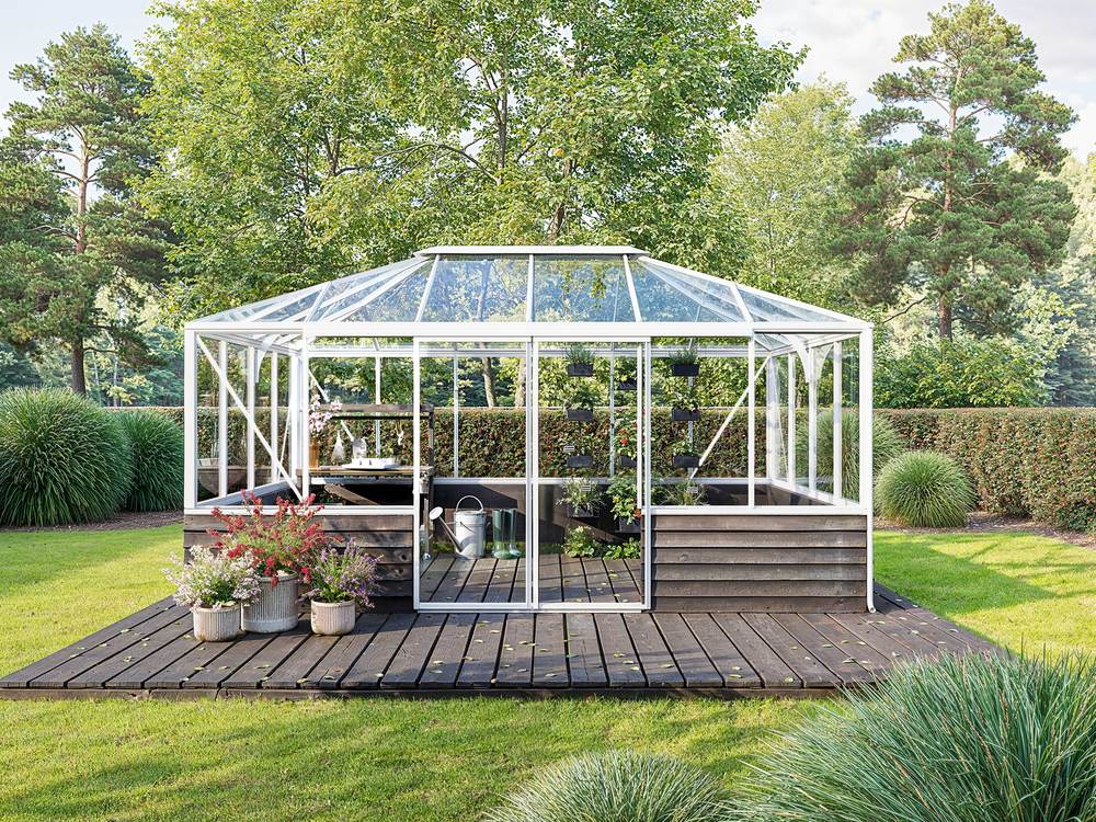 Wall-mounted Bloomcabin greenhouse installed beside a home