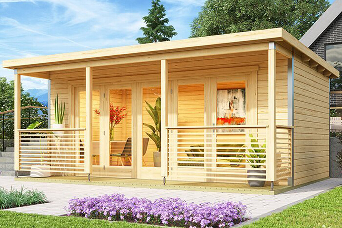 Bloomcabin Orello 2 Wooden Garden House USA – Modern Backyard Studio with 44 mm Solid Spruce Walls and Folding Glass Doors