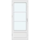 1 door leaf with vertical glass, 2 horizontal decorative bars and a panel