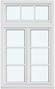 1 fixed glazed section with 2 vertical decorative bars; 2 sashes with 2 horizontal decorative bars